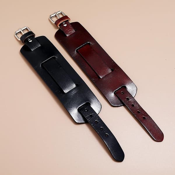Retro Herre Kveghud Armbånd Enkelt Og Justerbart Punk Bredt Lær Håndstropp