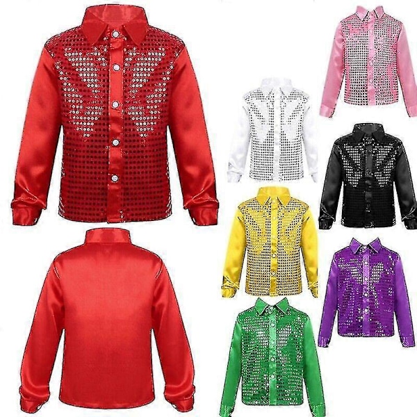Poikien napilliset paidat Disco Hip-hop Jazz-tanssitopit Paljetit Show-tanssivaatteet 8-10 Years Gold