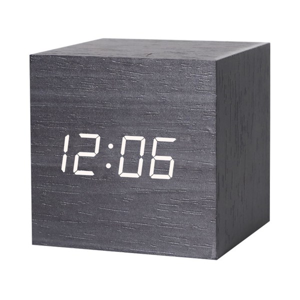 Led Digitalwecker Holzoptik Tischuhr Nachtlicht Termometer Snooze Alarm Uhr De Ft Black