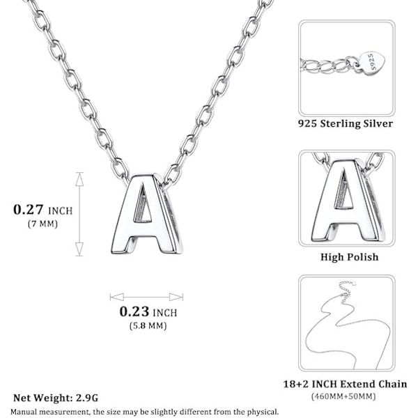 Initial AZ Bokstav Halsband Kvinnor/Guldpläterat Bokstavs Namn Smycke 16+2 Tum Förlängare