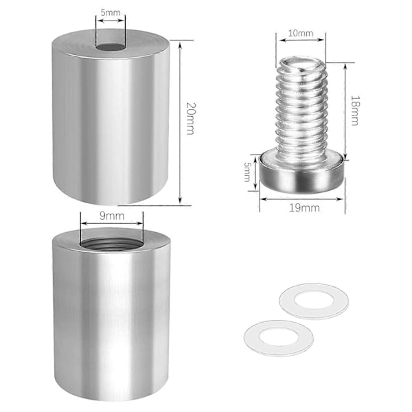 Sølvfargede Reklameskruer i Rustfritt Stål 8 Stk 19X25 mm Glassfester Bolt Skiltfester Holder Skiltfesteklemme Hul Akrylplate Stan