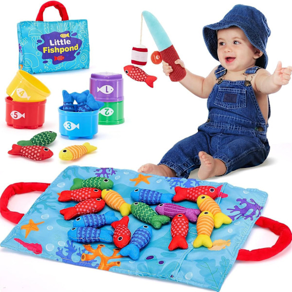 Montessori leker for babyer, fiskeleker, krypematte i stoff, tredimensjonal tidlig utdanningsopplysning