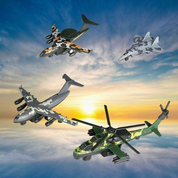 4 st Diecast Metall Jetplan Pullback Mekanism Jaktplansleksaker för Lekrum Camo