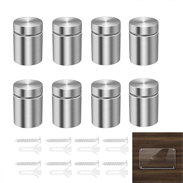 Sølvfarvede Reklamesøm i Rustfrit Stål Skrue 8 Stk 19X25 mm Glasbeslag Bolt Skiltebeslag Holder Skiltefastgørelsesklemme Hul Akrylplade Stan