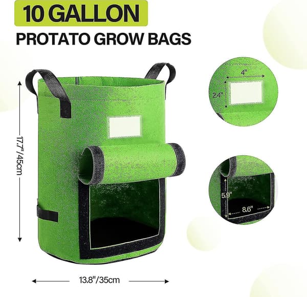 Huncv-suntee 4-pack 10-gallon Potatisodlingsväskor, Växtväskor Planteringsväskor Andningsbara Vävda Väskor för Odling av Potatis, Trädgårdsgryn
