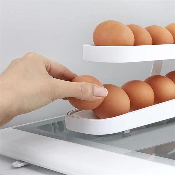 Eggdispenser, plassbesparende rullende eggdispenser og kjøleskapsoppbevaringsstativ