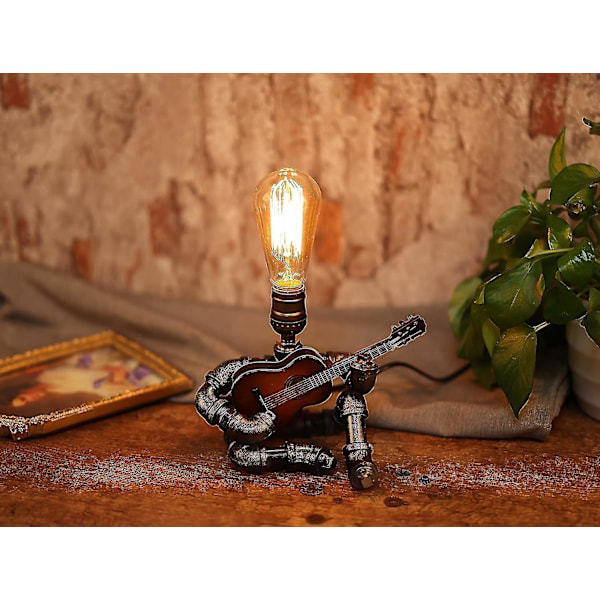 Steampunk skrivebordslampe, musikalsk gitar skrivebordslampe art deco med Edison-pære