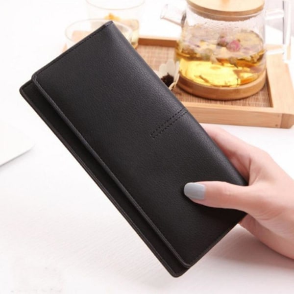 Smal Tunt Läder Damplånbok Rfid Blockering Kreditkortshållare Bifold Long Ladies Billfold black