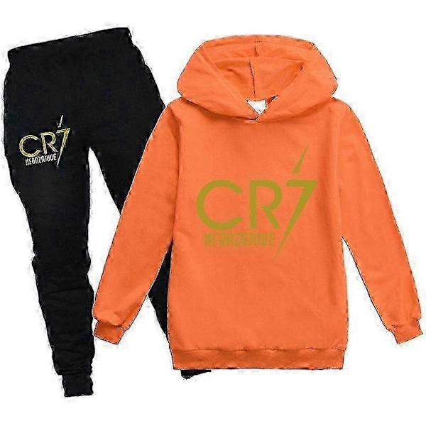 2 st Cristiano Ronaldo Hoodie VM CR7 Julklappar The Eras Tour Hoodie och Svarta Byxor Set Flickor Pojkar Huvtröja Tröja Toppar Barn T 3-4years Orange