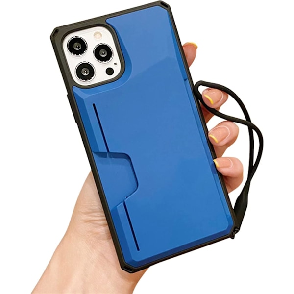 Korthållare Fodral Kompatibelt med iPhone 12 Mini, Affärsplånbok TPU Hårt Skal Mobilskal med Ställ & Handrem (Marinblå, iPhone 12 Mini)