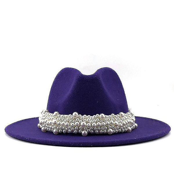 Naiset Miehet Villa Fedora Hattu Pearl Nauhalla Gentleman Elegant Lady Talvi Syksy Leveälierinen Kirkko Panama Sombrero Jazz Cap 60cm Beige 58-61CM