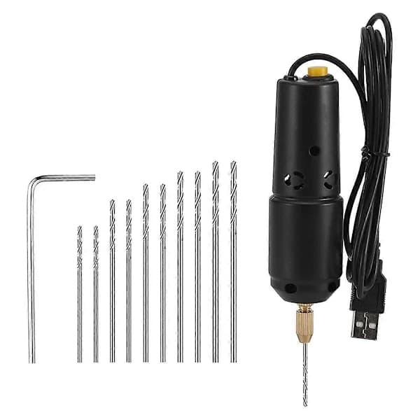 Miniature borebits til smykkefremstilling, USB elektrisk borebitsæt, inkluderer 10 borebits fra 0,8 til 1,2 mm.