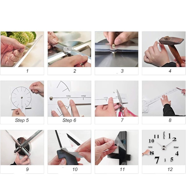 DIY Väggklocka Modern Unik Siffror Design Dekorativ, Silver