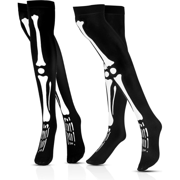 Kvinders Halloween Cosplay høje sokker - 2 par knogledesignstrømper (hvide og røde)