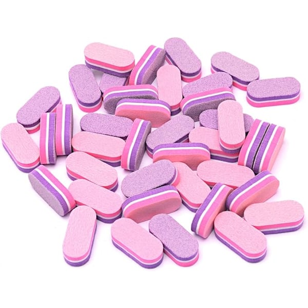 Mini Neglefileblok, 100/180 Grit Svamp Neglebuffere til Akrylnegle, Mini Bufferblok Dobbeltsidet til Manicureværktøj 40 Stk - Pink/Lilla