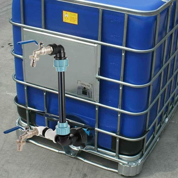 IBC svanehals med S60x6 fitting – 3/4\" hane til 1000L regnvandsopsamlingstank – Hurtig og vandtæt montering