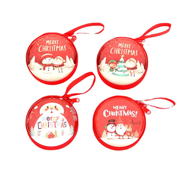 4PCS Christmas Portable Money Coin Holder with Keychain Tree Ornament for Children Kids Random Pattern