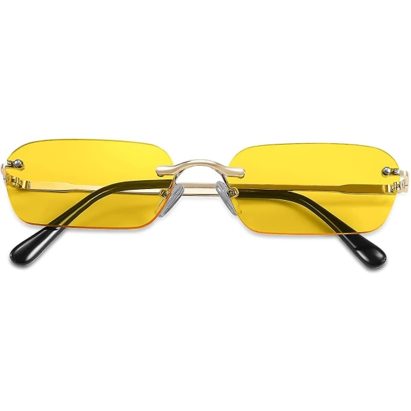 Retro små smale, kantløse solbriller Clear Eyewear Vintage rektangulære solbriller for kvinner menn B2643 Yellow