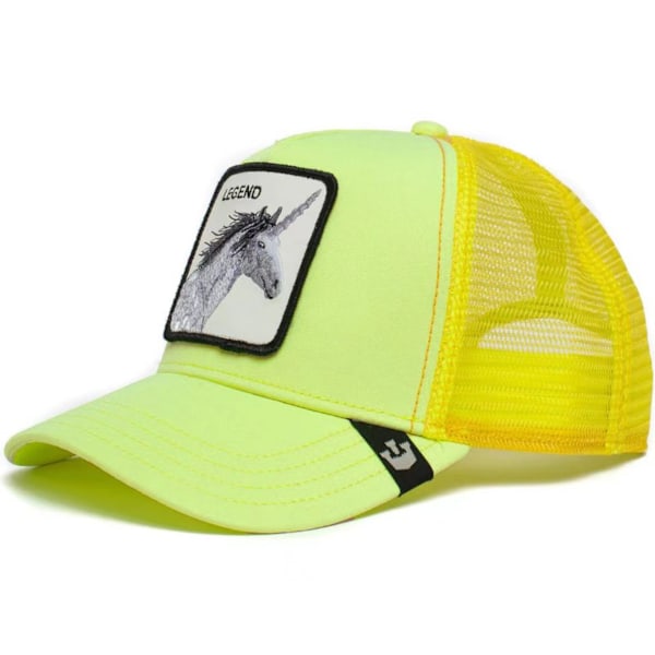Broderet Mesh Hat med Dyreprint - Snapback - Gul Enhjørning
