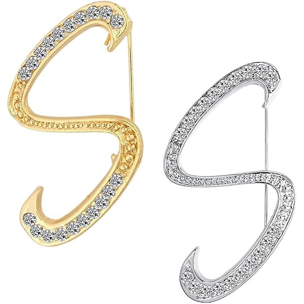 2 stk. Bogstav Brosche Pins Initial Rhinestone Sølv Guldbelagt Brosche til Kvinder Piger Håndværk
