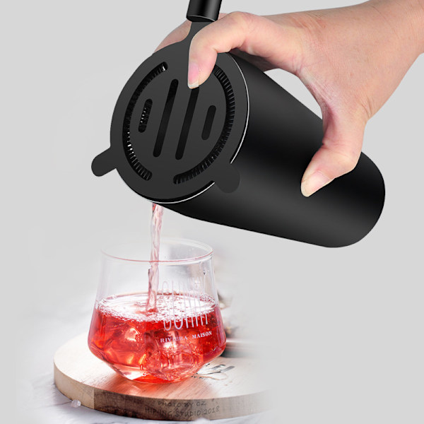 8-delt Cocktail Shaker Sæt - Mat Sort - Rustfrit Stål Sort