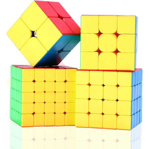 Speed Cube Sett, 2x2 3x3 4x4 5x5 Stickerless Speed Cube Bundle - Bright Magic Cube Pack, Glatt Cube Puslespill med Gaveinnpakning Leker - 4 Pakke - -
