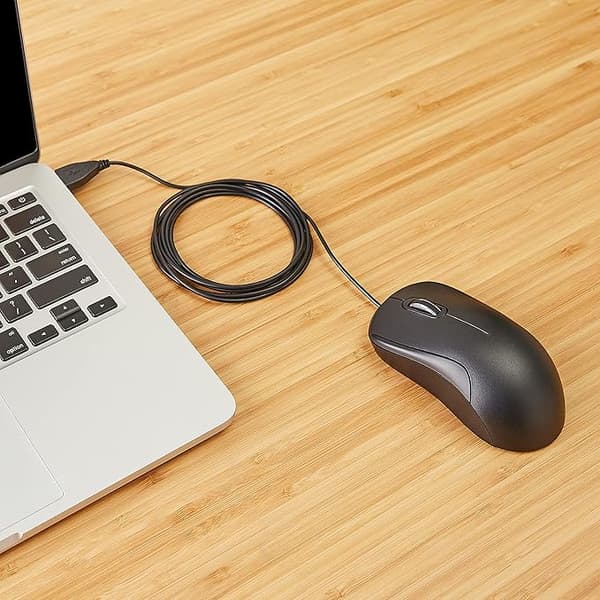 Mus med 3 knappar och USB-kabel, standard mute, svart