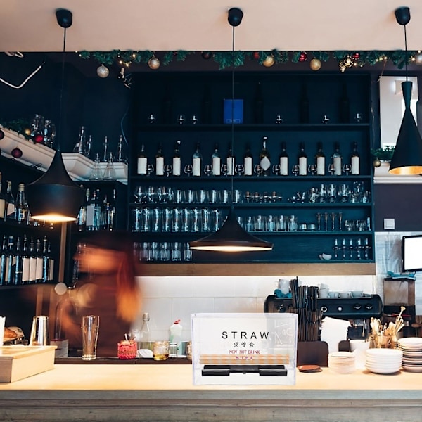 Stråhållare med Lock, Strådispenser, Bänkskiva Strådispenser, Strådispenserlåda, Kaffedispenser, Rörpinnar, Cocktailrör