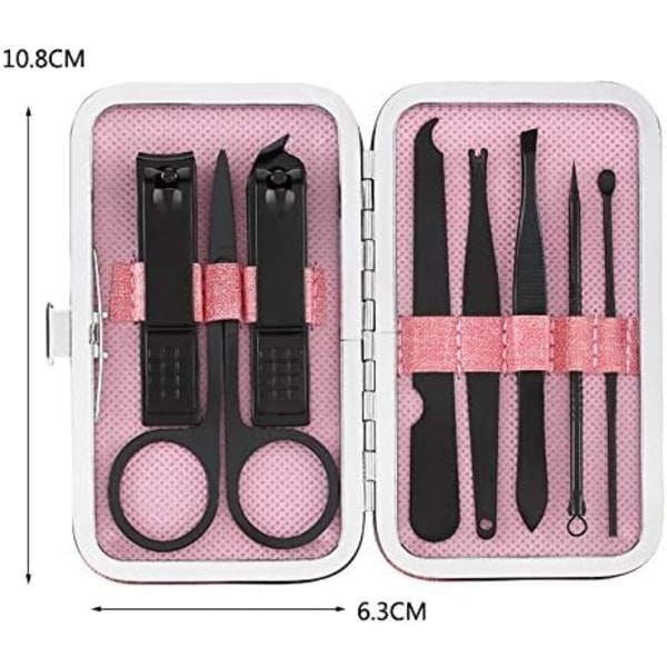 8 st Rostfria Nagelknipsare Set Professionell Sax Kostym Nagelverktyg Låda Trimmer Grooming Manikyr Klippare Kit (Färg : Grå)