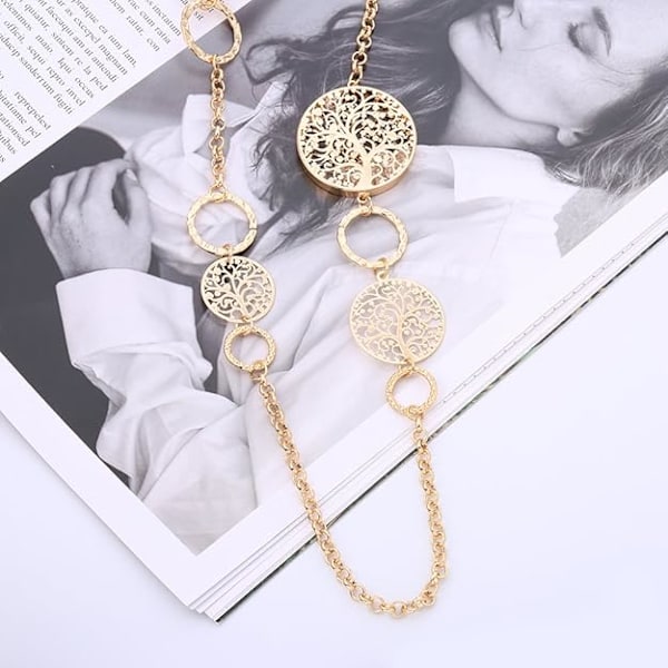 Långt Halsband Dam Livets Träd Kedjehalsband Flickor Roséguld och Silver Halsband med Kristallhalsband, Kristall, Kristall