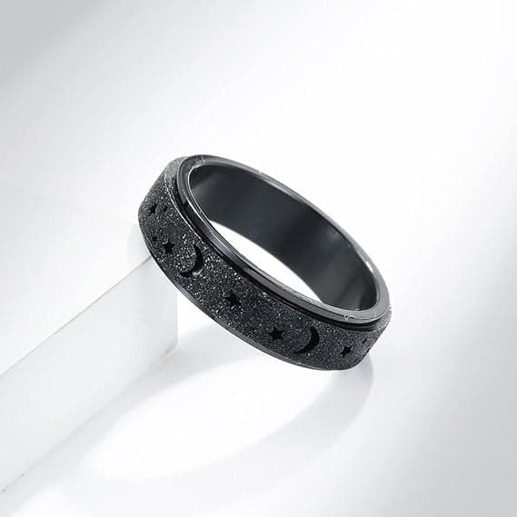 Titanium rustfritt stål spinnerringer Måne- og stjernefidgetring Stresslindrende angstring Forlovelsesbryllupsløftebånd for kvinner menn størrelse 5-12
