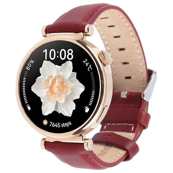 Til Garmin Lily 2 Active/Lily 2 håndledsrem 14 mm Toplag Ko Læder Urrem - Vinrød Wine Red