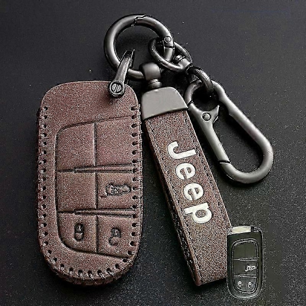 Högkvalitativt nytt läder bilnyckelskydd fodral kompatibelt för Jeep Renegade Compass Grand Cherokee kompatibelt för Chrysler 300C Wrangler tillbehör C-pink