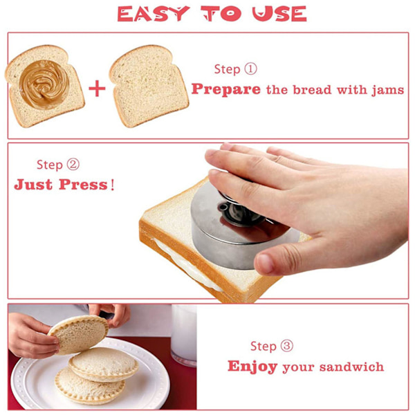 Sandwichkutter Forsegler DIY Sandwichmaker Barn Lunsj Kjeks/Peanøtt/Smør/Syltetøy, 100% Helt Ny