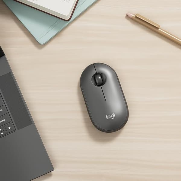 Logitech Pebble Mouse 2 M350s, Tynd, Let, Kan Tilpasses, Stille Klik, Nem Skift, Windows, macOS, iPadOS, Android, ChromeOS - Grafit