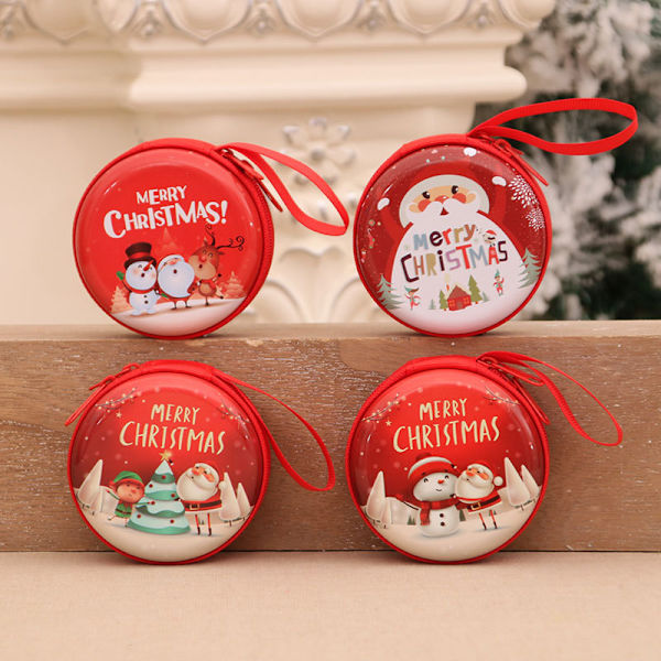 4PCS Christmas Portable Money Coin Holder with Keychain Tree Ornament for Children Kids Random Pattern
