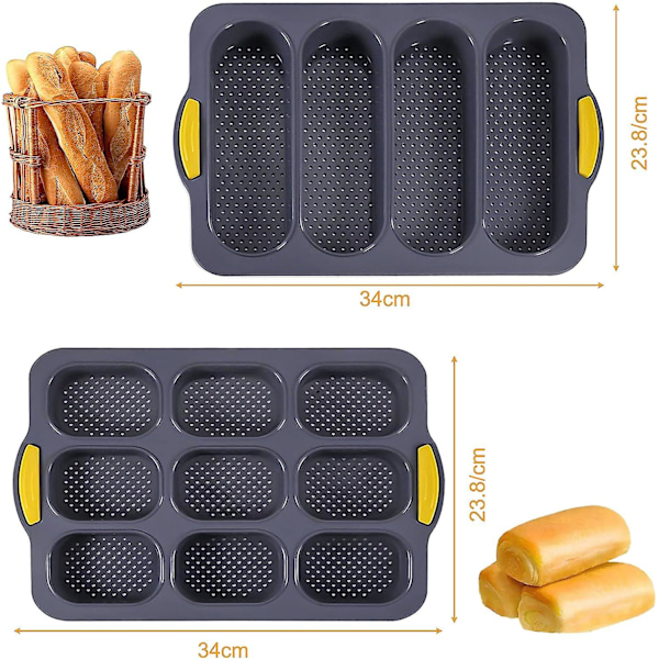 2-delt silikone baguetteform, baguettepande, non-stick perforeret form, 4 Gri ~