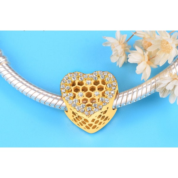 925 Silver Bead Gold Shine Honeycomb Charm Silver Beads DIY