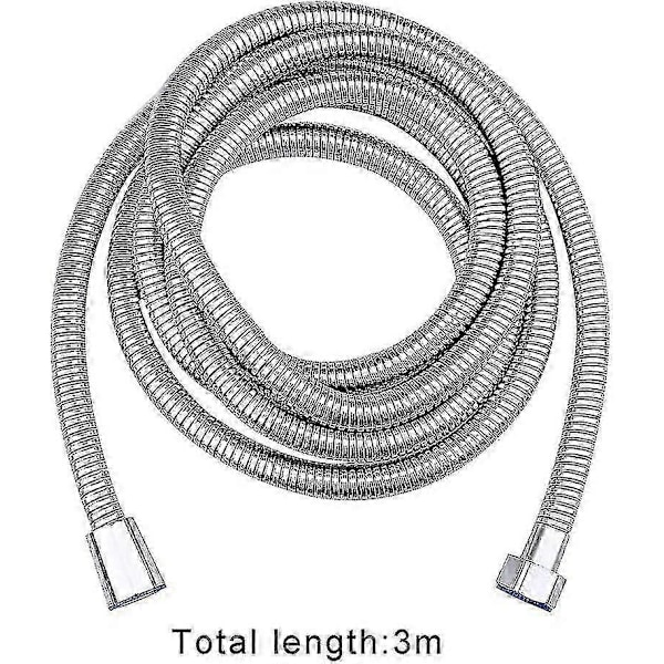 3m Ekstra Lang Dusjslange i Rustfritt Stål med Skiver, Krom Erstatning (3m/118tommer)