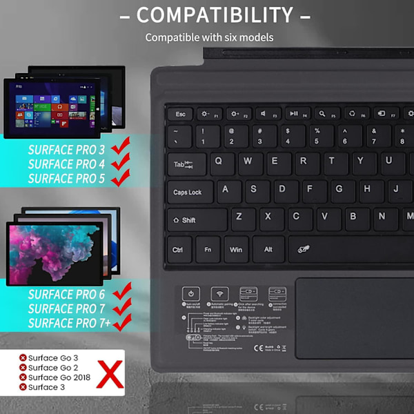 Bluetooth-tastatur for Surface Pro 7 6 5 4 3