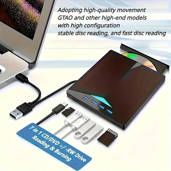 7-i-1 multifunktionel brænder Type C USB3.0 eksternt mobilt optisk drev CD/DVD RW ekstern computer
