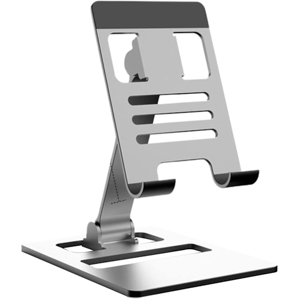 Justerbart nettbrettstativ for skrivebord, nettbrettholder med hul design, sammenleggbar nettbrettdokkingstasjon, aluminiumslegering, kraftig stasjonær mobiltelefon, mørk grå