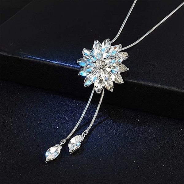Kristallblomma Halsband Kubisk Zirkonia Dropphänge Y-format Halsband Lång Ormkedja Tröjhalsband Damsmycken
