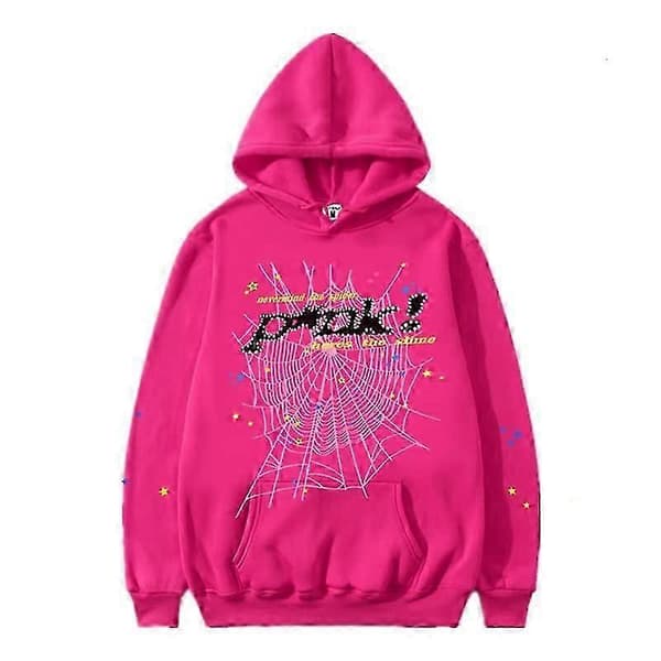 Spider Web Grafik Hoodie, Bomulds Pullover Sweatshirt til Mænd og Kvinder M Pink