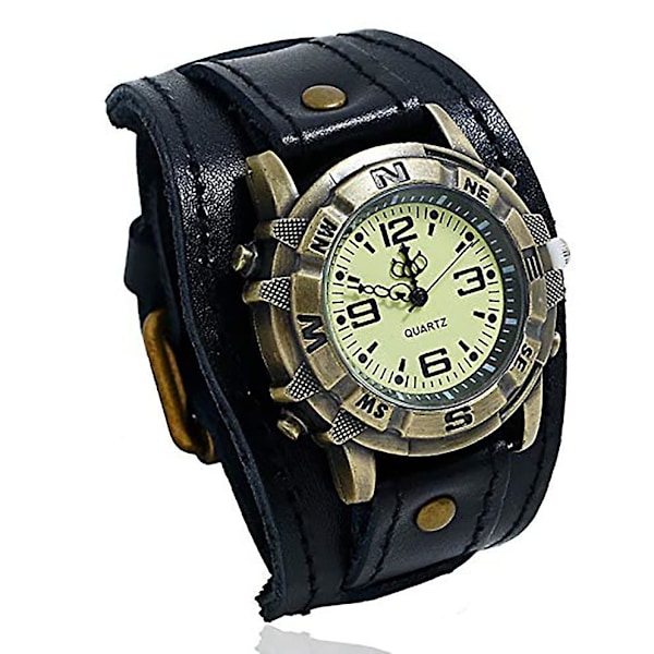 Retro Punk Äkta Läder Armbandsur för Män Hip Hop Mode Mångsidig