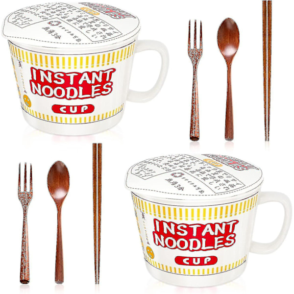 1 Set 1 L Ramen Skål Snabbnudelskål Keramisk Med Lock Japansk Ramen Skål Med -q-dwdz