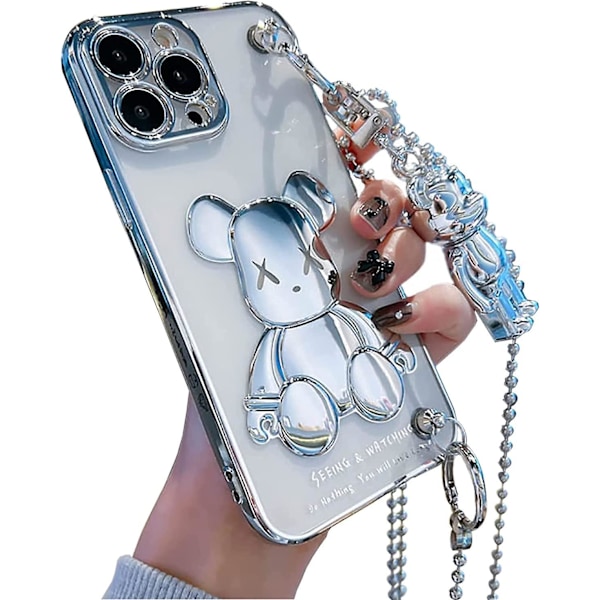 Sött Skal för Iphone 13 Pro Max, Handledsrem Ställ Mjukt Tpu Stötsäkert, Tecknat Kawaii Skydd Mode Minnie Mouse Glitter Bling Design, Iphone Skal