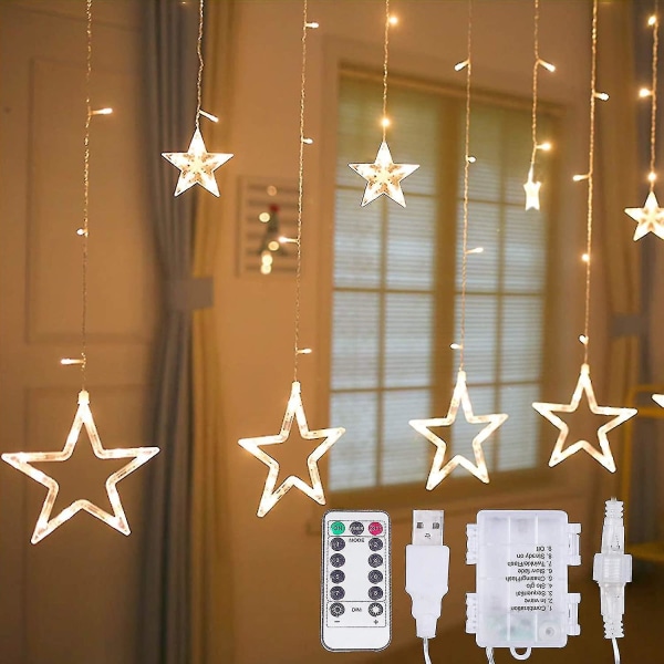 12 tähden 138-led-valot - kaukosäädin Star Curtain Fairy Lights 8 valaistustilalla, koristevalot makuuhuoneisiin, joulu, häät, juhlat (