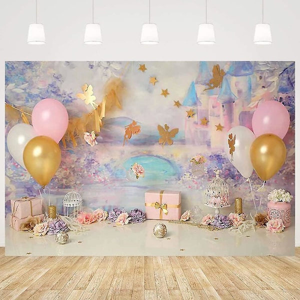 Linna Prinsessa Syntymäpäiväteema Kukka Keiju Tausta Kakun Murskaus Valokuvaukseen Vastasyntyneille Lapsille Muotokuva Kevät Perhoskoriste (7x5ft/2.1x1.5m)