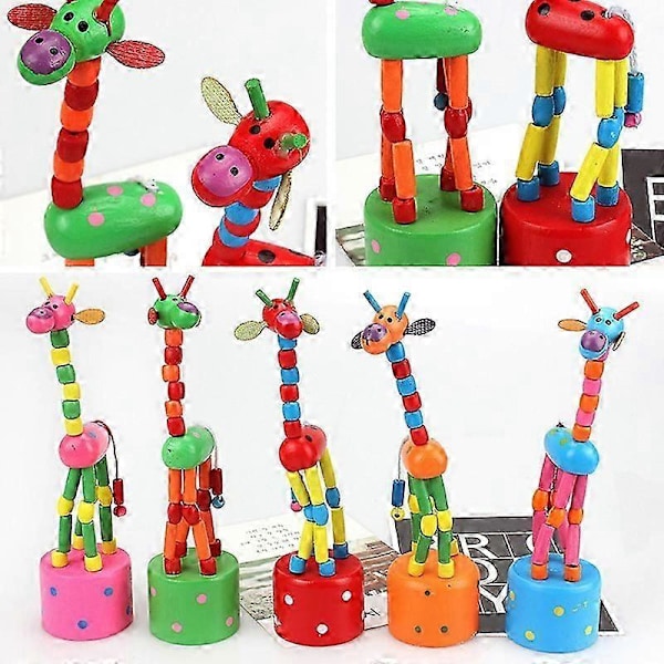 Farverigt giraflegetøj til børn, trykbase, dansende svingkrop, giraf, trælegetøj til skrivebordet